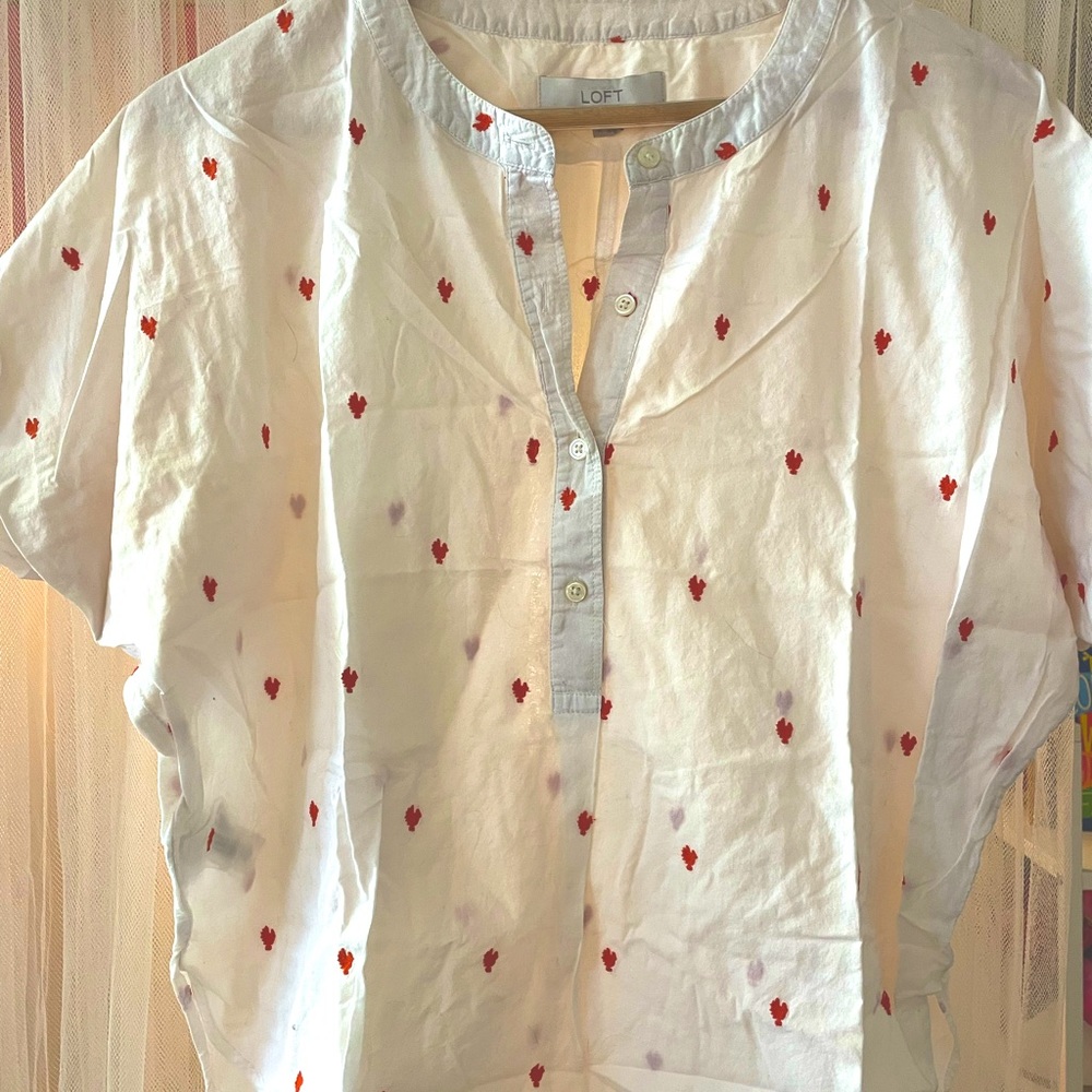 Tunic Style Top, Embroidered with Red Chickens